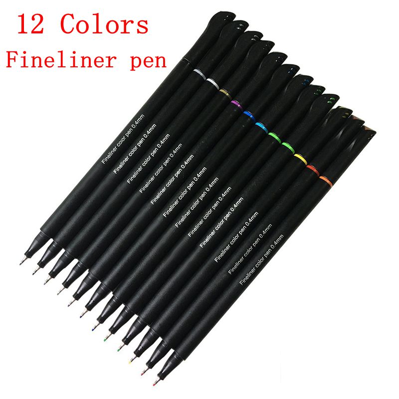 12 Stks/set 0.4Mm Kleurrijke Fiber Fineliners Markeerstift Schilderen Viltstiften Set Fijne Haak Lijn Pen Graffiti Schets tekening Art: Default Title