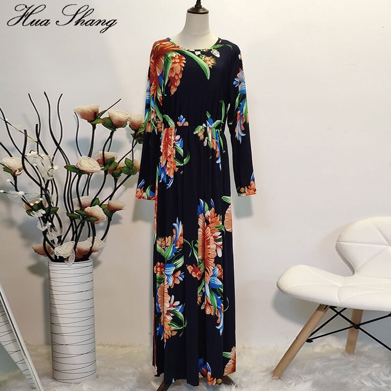 Plus size kjole 6xl kvinder sommer lange ærmer blomsterprint boho strandkjole lommer dame tunika maxi lange kjoler