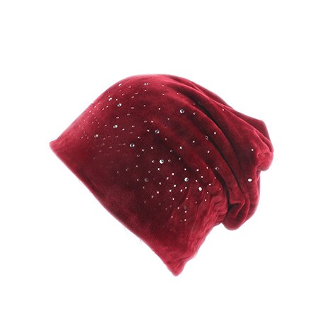 Märke kvinnors strass slouchy mössa hatt avslappnad höst vinter sammet hatt för kvinnor motorhuv kvinnliga skalle mössor: Röd