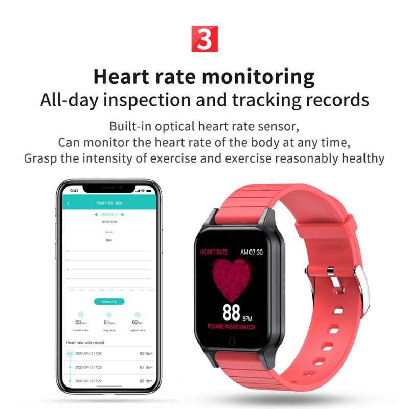 Informations sédentaires rappel d'appel T96 montre intelligente multilingue écran tactile gravité sèche Induction température Fitness Bracelet