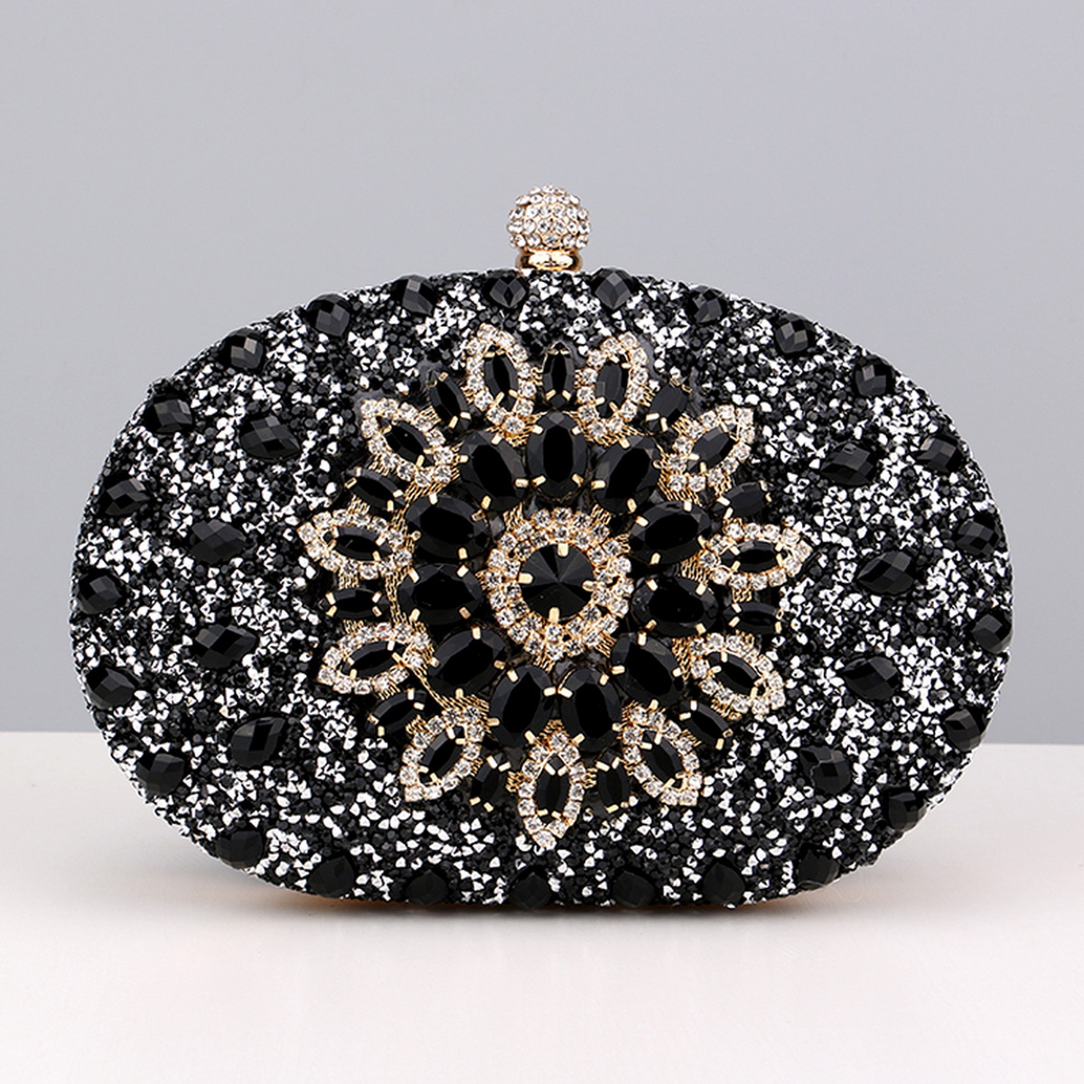 Flower Rhinestones Evening Bags Metal Prom Clutch Diamonds Clutch With Chain Shoulder Handbags Wedding Female Purse: green