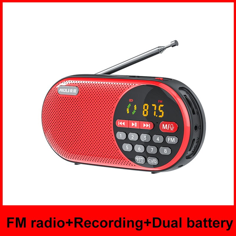 4000mAH Rechargeable FM Radio Portable Speaker Music Player with LED Display Support TF Card U Disk 3.5mm Headphone Jack: Red Record