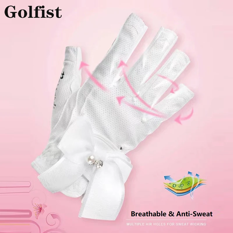 Gofist 1 Paar Golfhandschuhe für Damen, linke und rechte Hände, rutschfeste Sporthandschuhe mit Schleife, elegante, atmungsaktive Fäustlinge für Höhle Damen