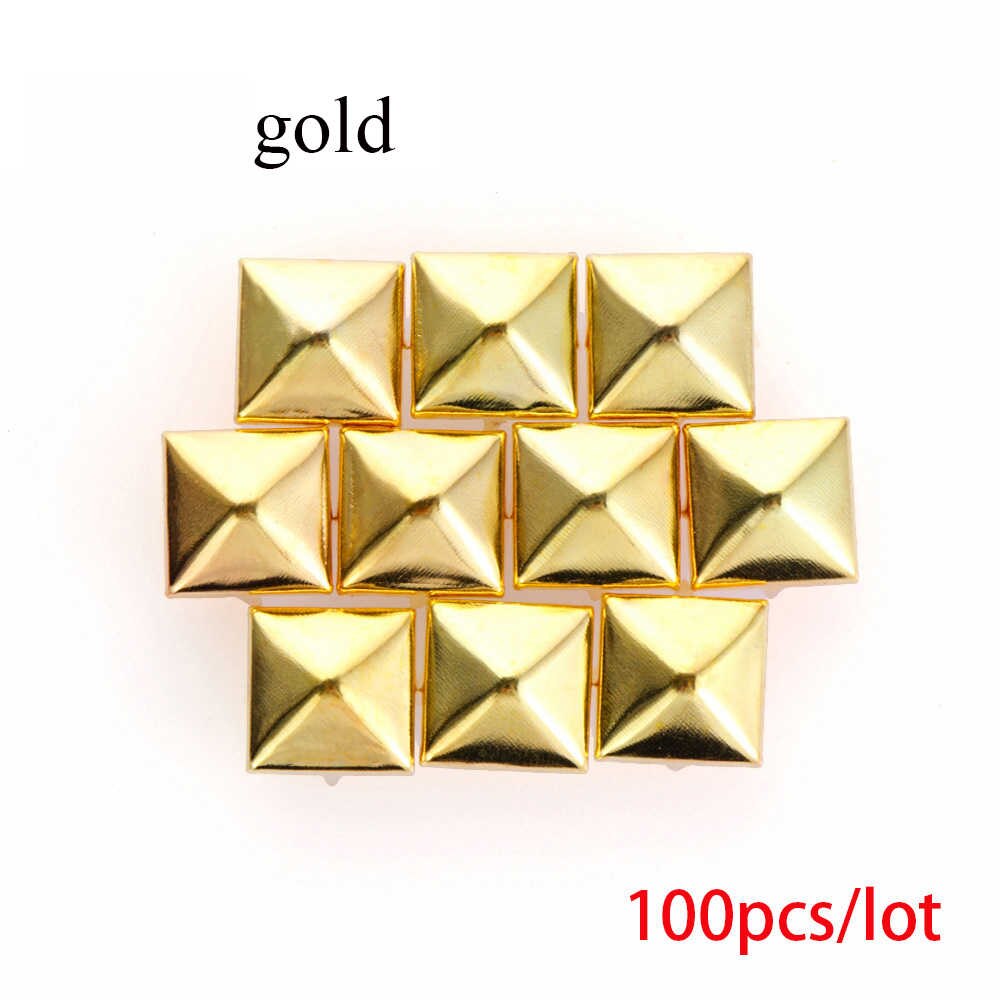 100 st 6/8/10/12mm solida nagelband nitar gör-det-själv läder hantverk fyra klor fyrkantiga spikar kläder/väska/skor metall mässing pyramid spik: Guld- / M 8mm