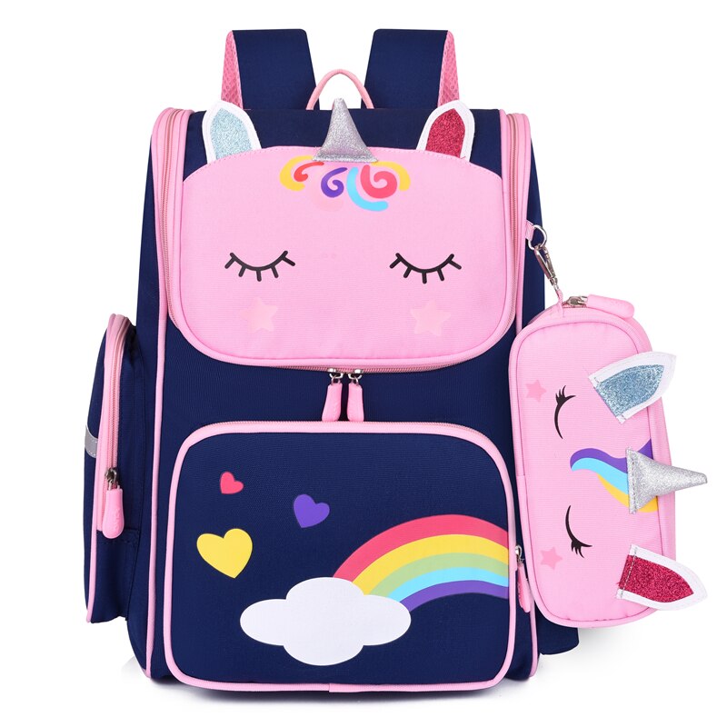 3D unicornio primaria mochilas de escuela para niñas lindo impermeable niños bolsa de estudiante de la Escuela de dibujos animados de niña de 6-12 niños mochila: small blue pink