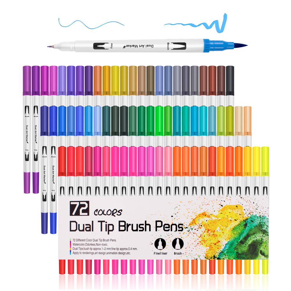 12/120 farver pensler med dobbelt tip 0.4mm fineliner spids og 2mm pensel tip til farvning af tegning malerpennepenselmarkører: 72 farver