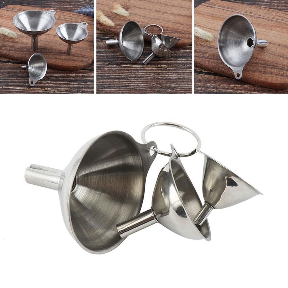 3 In 1 Draagbare Stalen Mini Metalen Trechter Set Scheiden Trechter Trechter Keuken Accessoire Kruiderij Olie Thuis S5J7