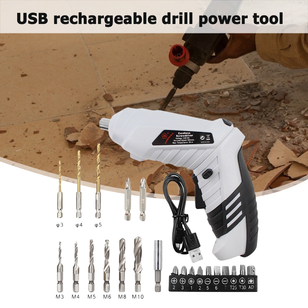 Circle Hole Saw Adjustable Drill Bit 3.6V Cordless Electric Screwdriver USB Charging Drill Power Tool with LED Light