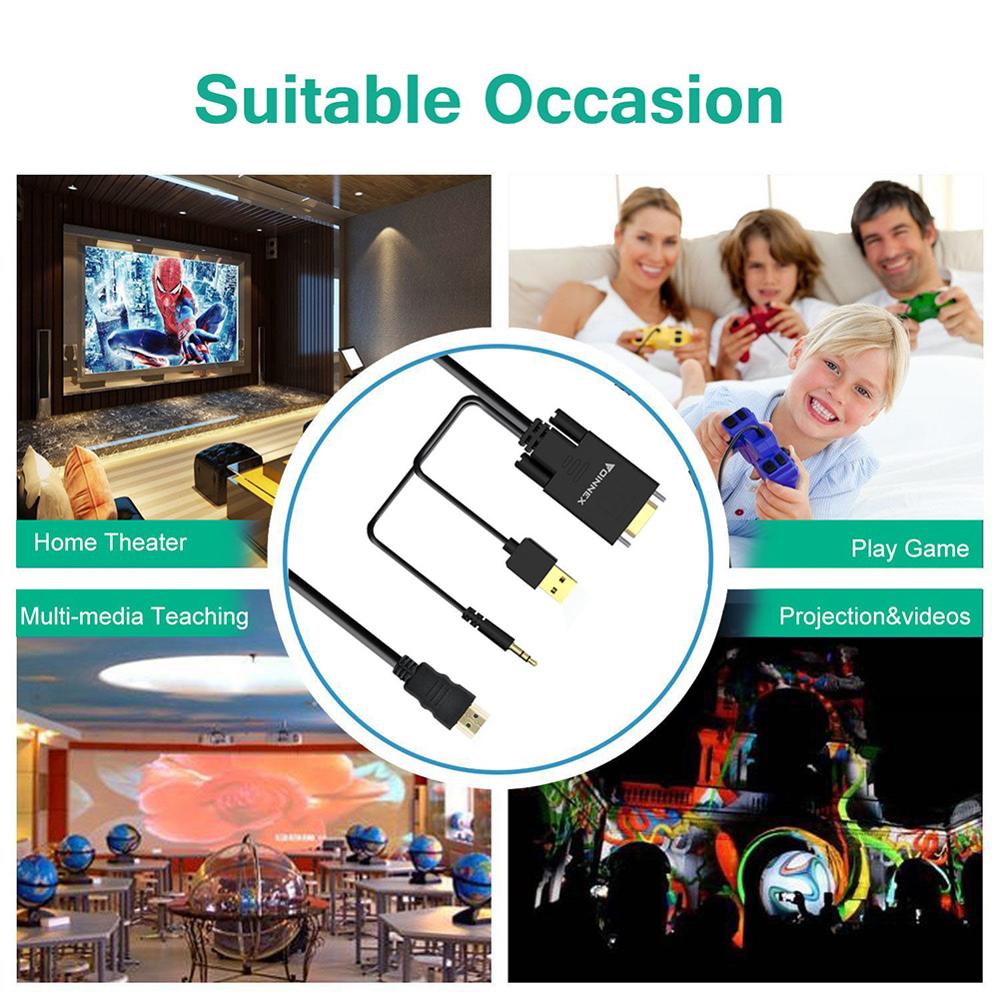FOINNEX 6FT VGA to HDMI Adapter/Converter Cable with Audio,1080P,Convert VGA Source (PC) in HDMI Connector of Monitor,TV.