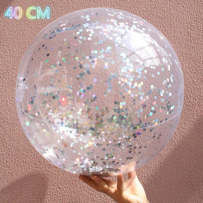 Summer Party Swimming Beach Ball Transparent Flash Inflatable Water Toys Color Sequins Family Interaction Ball Photography Prop: 14 40cm