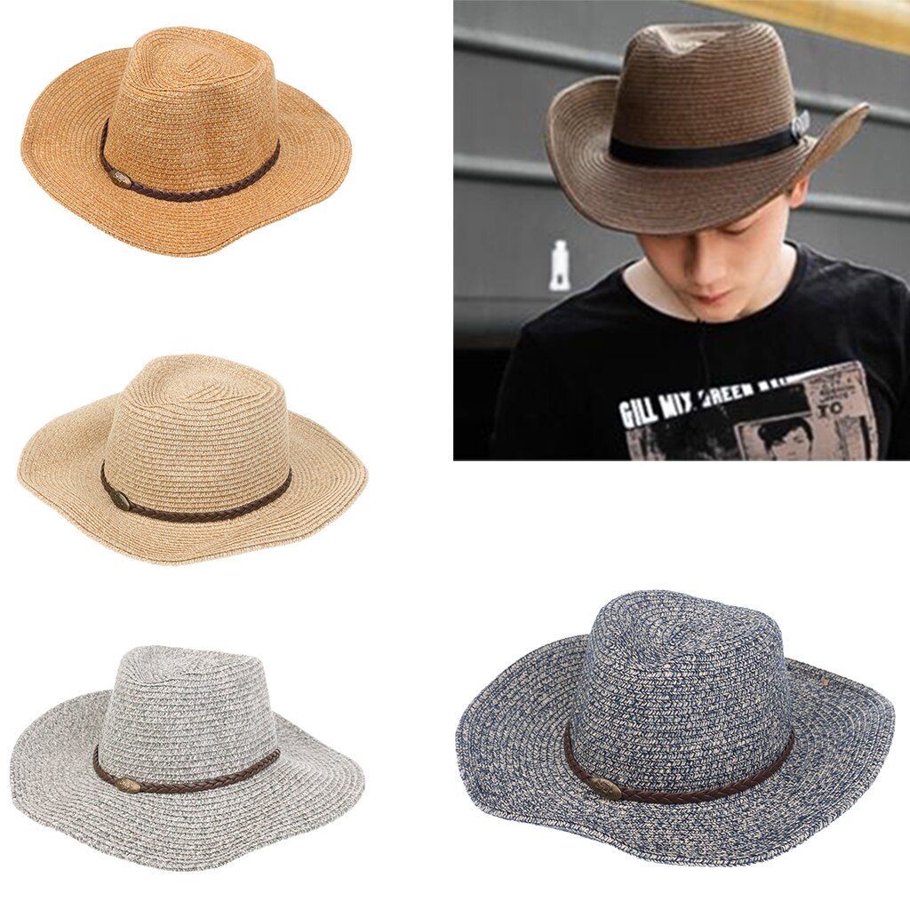 Herr dam sommar bred stor brätte strand halm sol cowboy cowgirl hatt keps