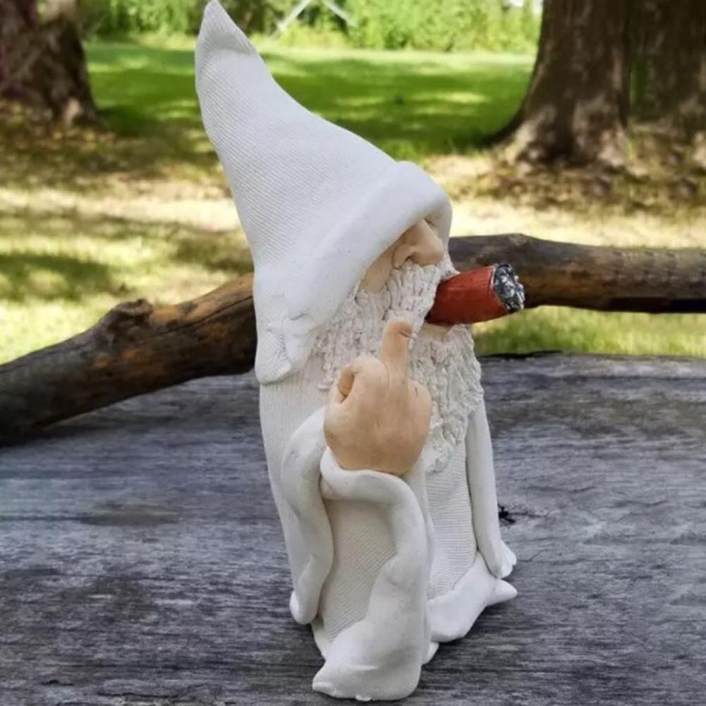 Outdoor Garden Lawn Decor White Beard Old Man Sculptures Naughty Smoking Wizard Gnome Ornament Big Tongue Statues