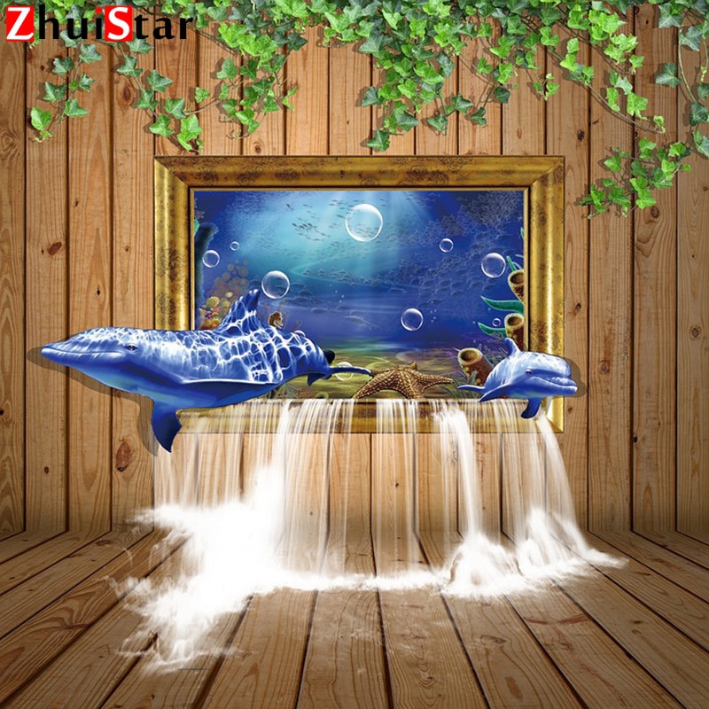 5D DIY full square diamond painting mosaic animal dolphin diamond rhinestone embroidery cross stitch display home decor XY1