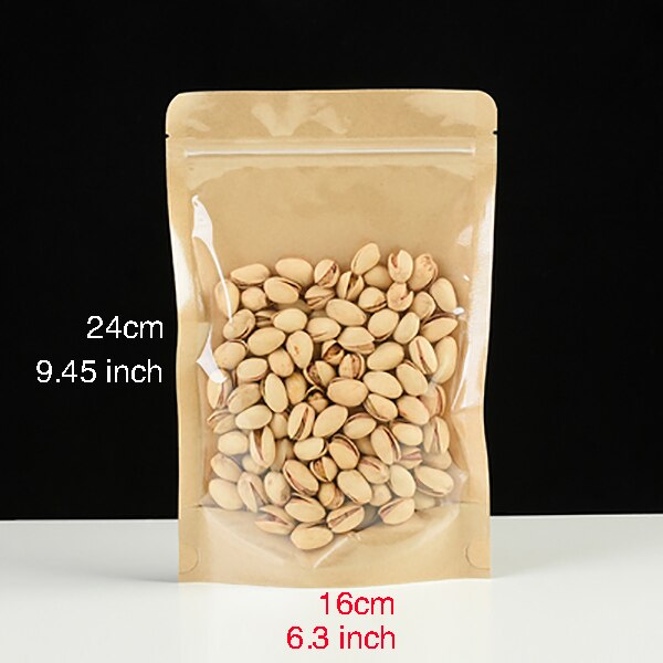 Kraft Paper Bag Translucent Self-supporting Self-sealing Bags Sugar Coffee Beans Nuts Tea Snacks Food Sealed Packaging: 100 pieces / 16x24x4cm