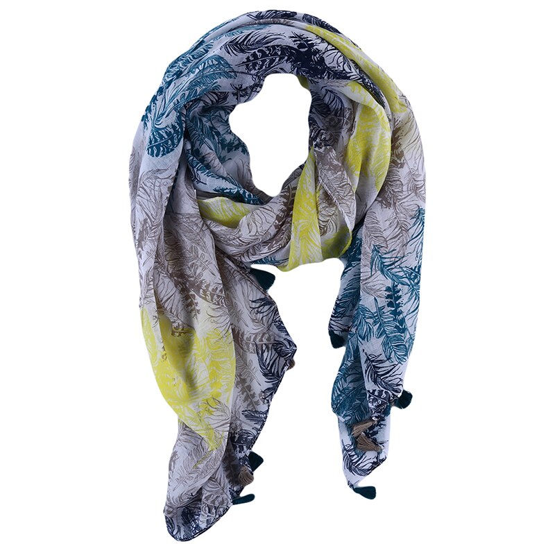 Bohemian plant skinny chevron skinny sjaals lente vrouwelijke voile patchwork sjaal vrouwen kleine bladeren kwastjes lange sjaals: Default Title