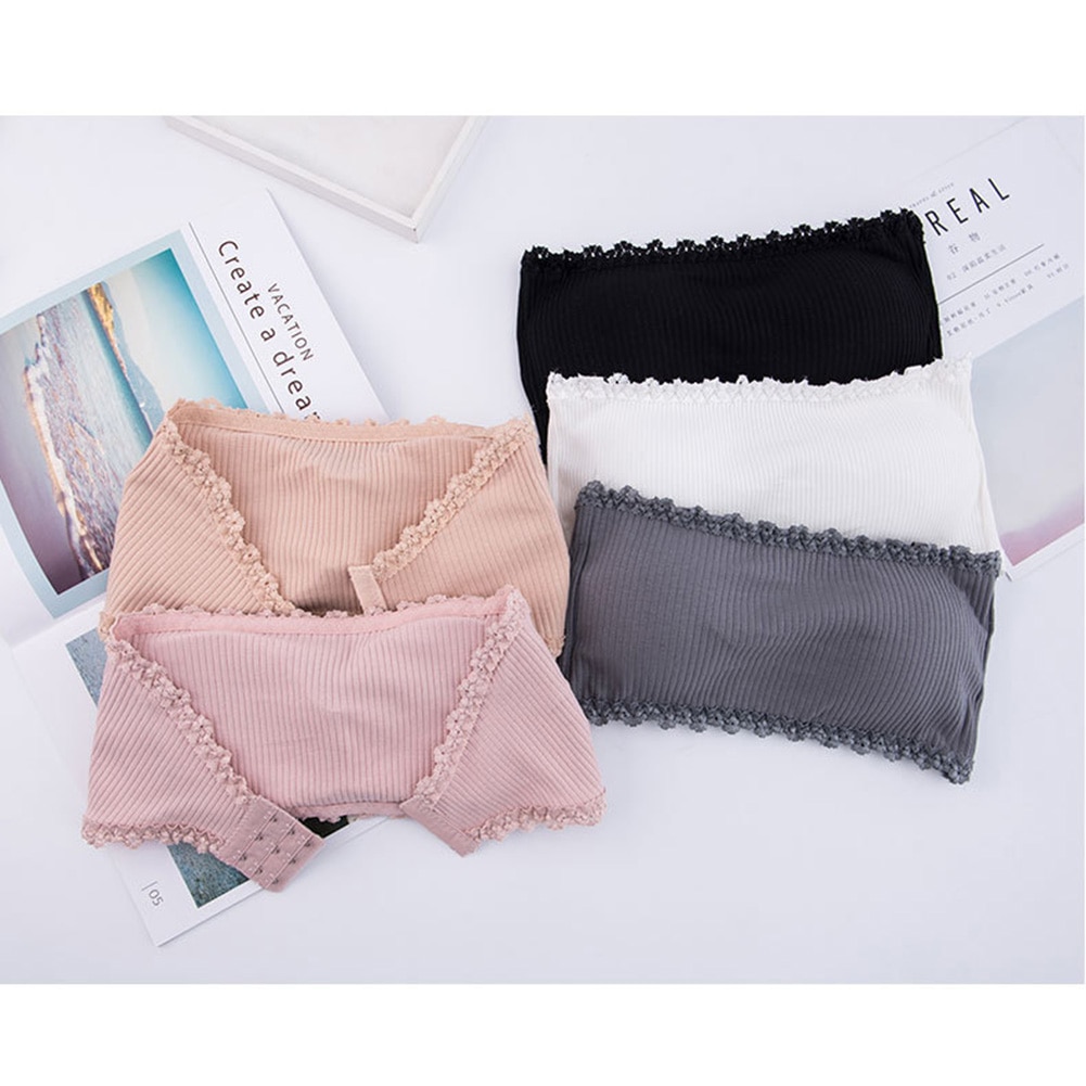 Women's Strapless Bra Ladies Cotton Solid Wrapped Chest Bottom Underwear with Adjustable Buckle Brassiere Wrapped Chest