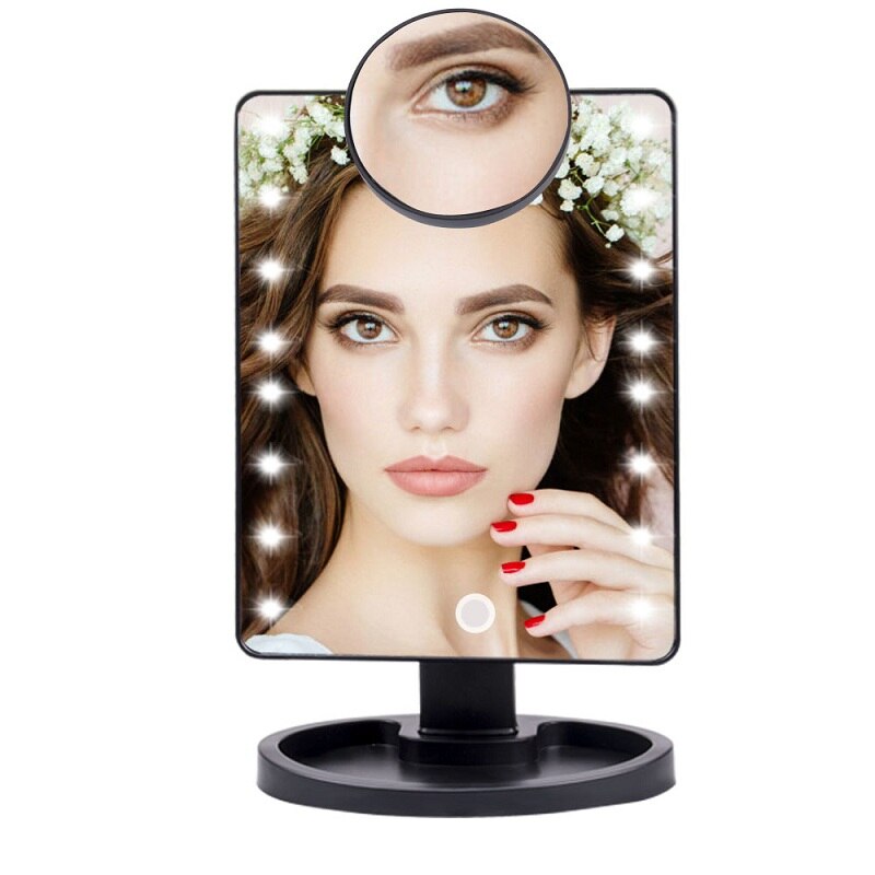 LED Touch Screen Makeup Mirror Vanity 16 LED Lights Beauty Adjustable Countertop 22 Led Rotating Battery USB Charge: Balck 16 led lights