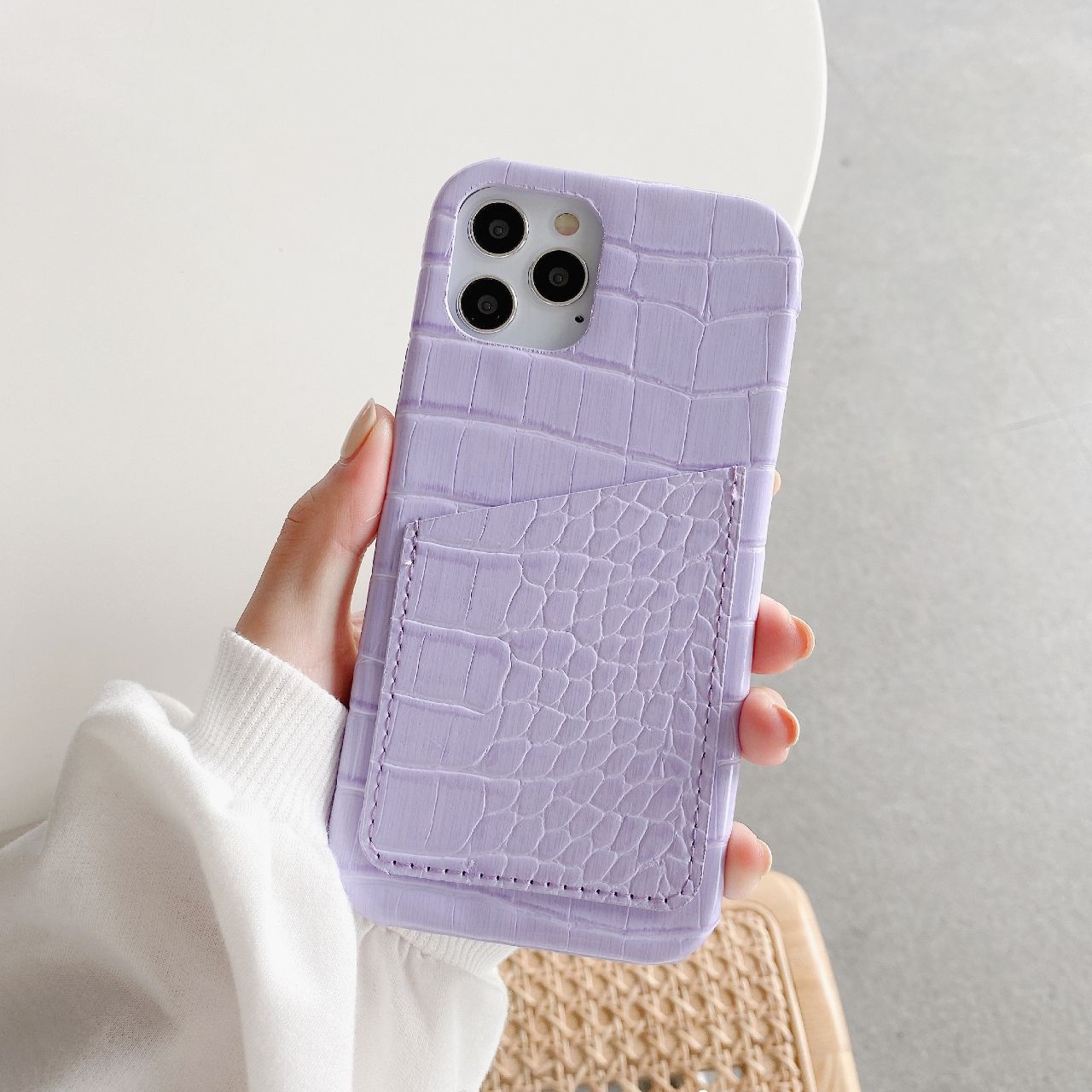 Custodia per telefono in pelle PU con motivo a coccodrillo Vintage retrò per iPhone 12 Mini Pro XS MAX XR X 7 8 Plus SE Cover per telefono: Purple