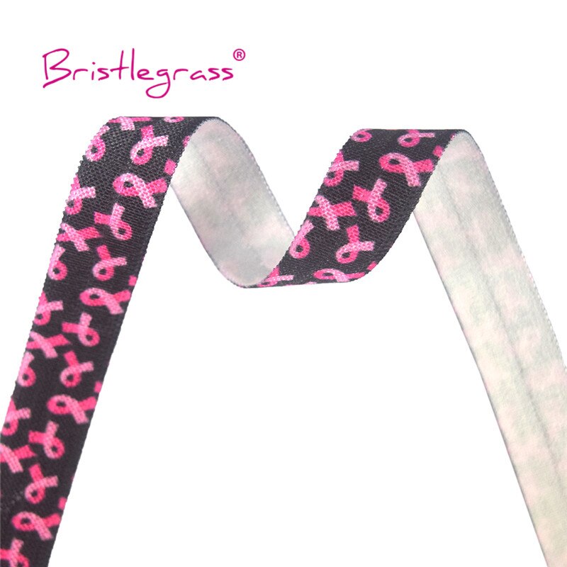 Bristlegrass 5 yard 5/8 " 15mm roze borstkanker bewustzijn print vouw over elastische foe spandex satijnen band tutu jurk naaien afwerking
