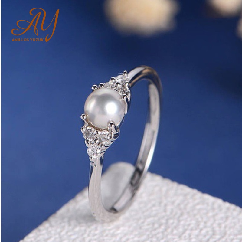 Anillos Yuzuk Plata de Ley 925 auténtica anillo de perlas minimalista para mujer, de boda, bonitos accesorios de joyería delicada tamaño 6-10