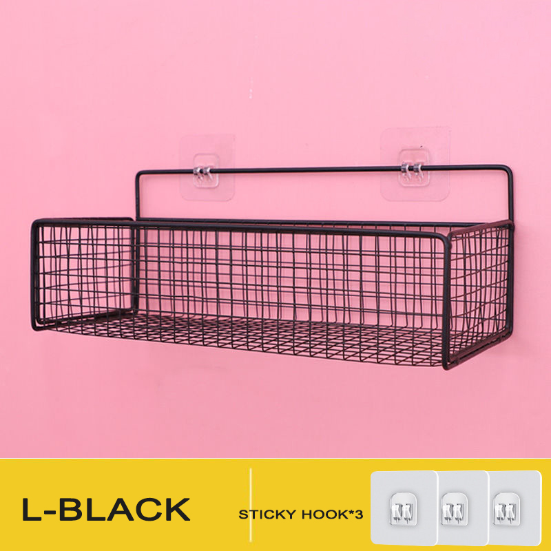 Wall Mounted Bathroom Shelf Shower Shampoo Rack Toilet Accessories Kitchen Free Punch Condiment Storage Basket: 1PCL-BLACK