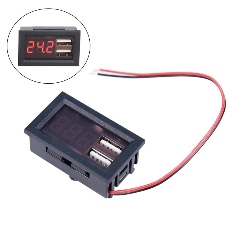 Voltmeter Tester Digital Voltage Battery Panel LED for DC 12V Truck 5V 2A Output: Red