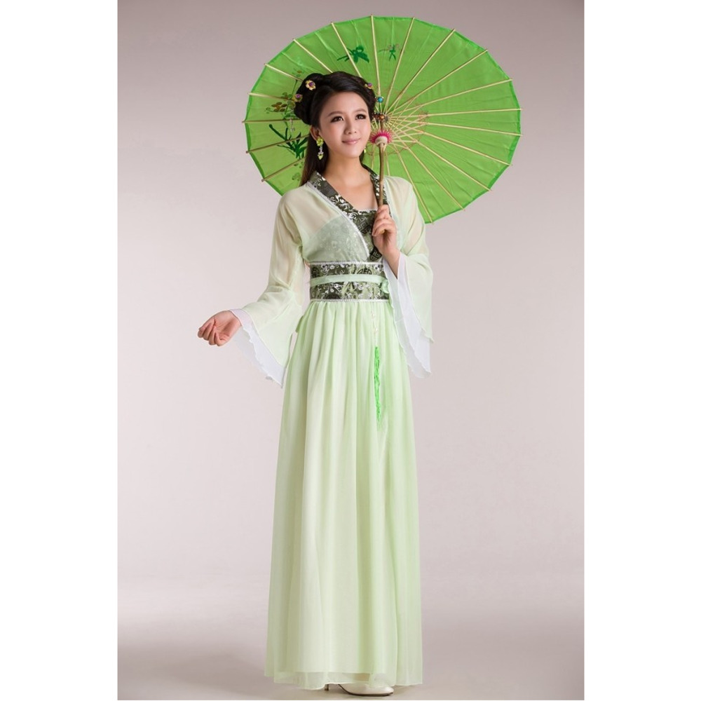 Chinese Folk Dance Costume adult Ancient Hanfu National Cosplay Traditional Chinese Clothing for Women Clothes Lady Stage Dress: M / green