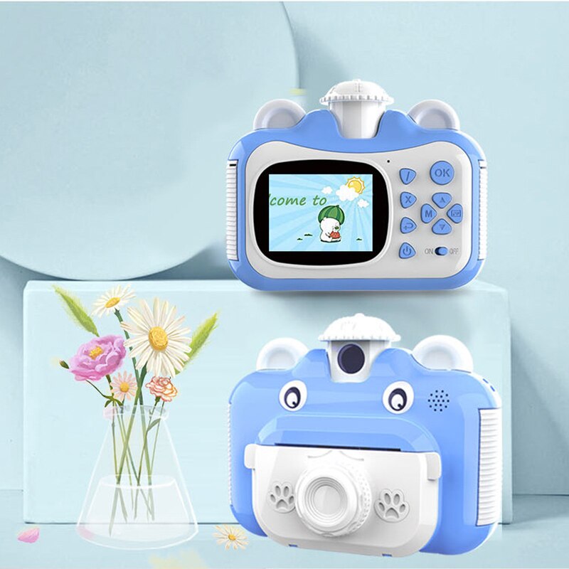 Kids Camera Instant Print Camera 180 ° Draaibare Lens Hd 1080P Digitale Camera Voor Kinderen Print Camera Met 100 stuks Thermisch Papier: Blauw / with 32g card