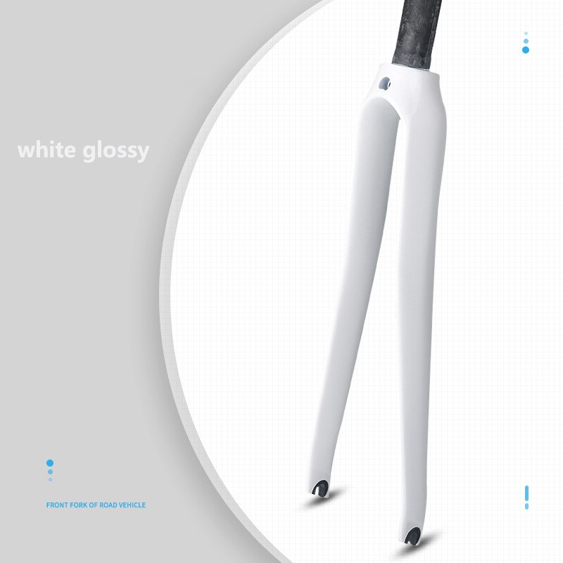 TOSEEK-horquilla de bicicleta de carretera de fibra de carbono 700C, horquilla rígida de freno en V, 3k/UD/12K, horquilla delantera de carbono mate/brillante, peso 365 +/-30g: White glossy