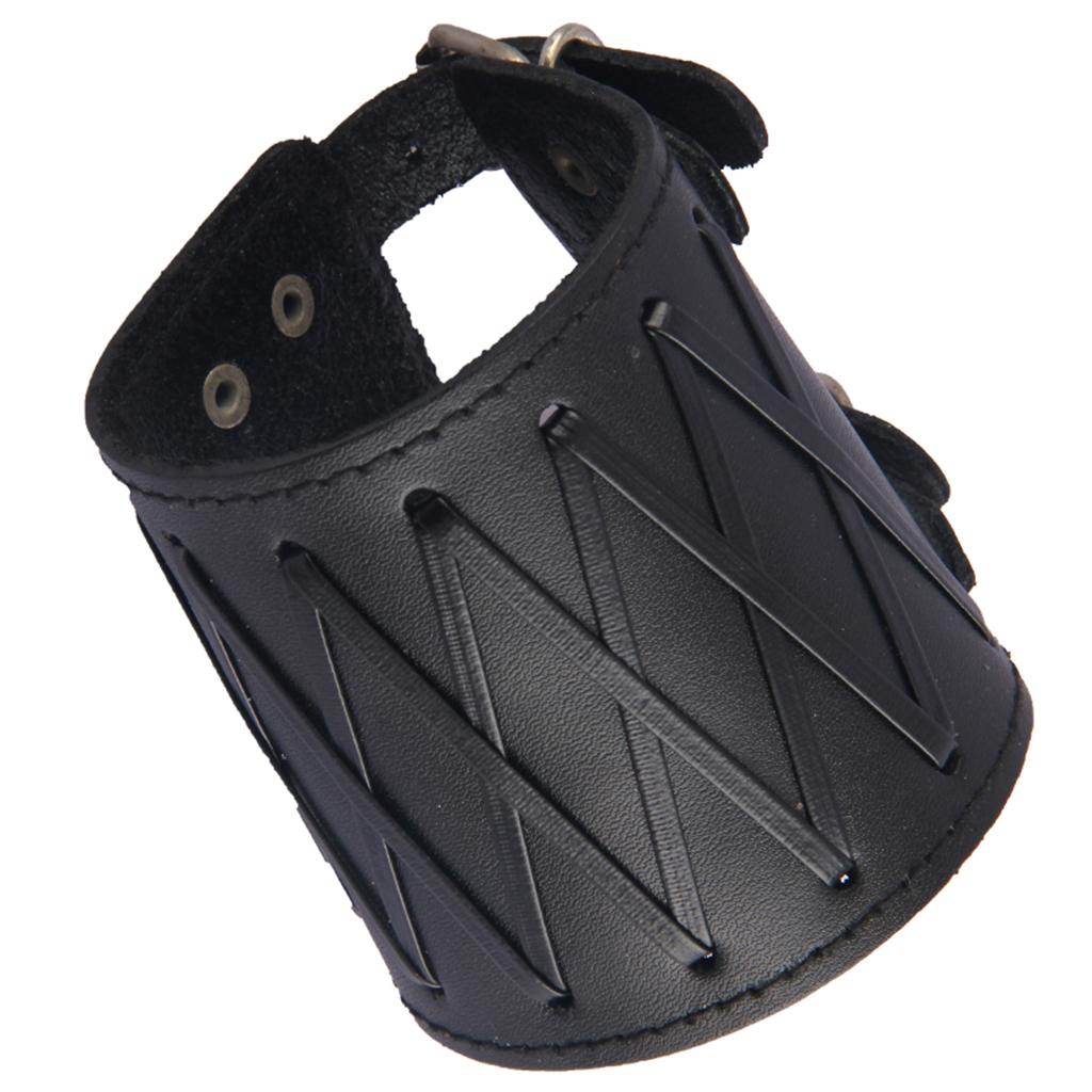 Punk Rock Gothic Wide Bracers PU Leather Arm Guards Gauntlet Cuff Wrist Protector Adjustable Bracers for Men