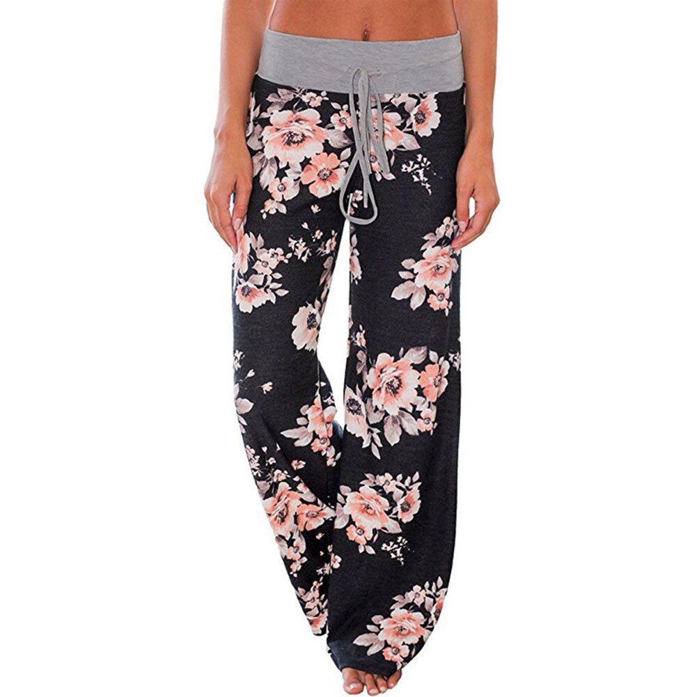 Tout pantalon d'entraînement ample pour femmes, imprimé Floral, décontracté, taille extensible, cordon de serrage, bas, grande taille: XXL / Black