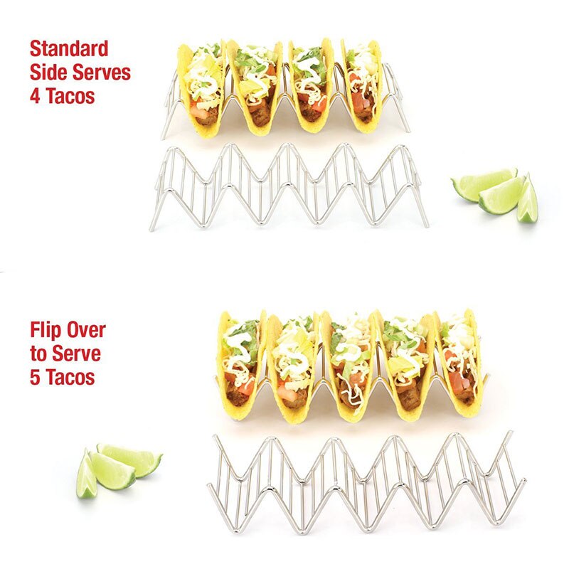 Rustfrit stål tacoholder pizza tærtebord stativ mexicansk mad bollestativ hotdog shell appetitvækkere buffet serveringsbakke tallerkener værktøj
