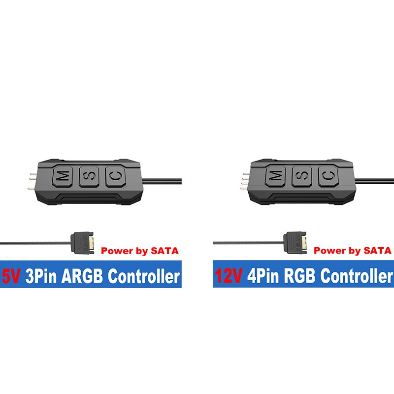 RGB Controller Cable, ARGB CPU Case Cool Fan LED Light Strip Lamp Bar Water Cooling AURA Control,SATA/Molex Powered