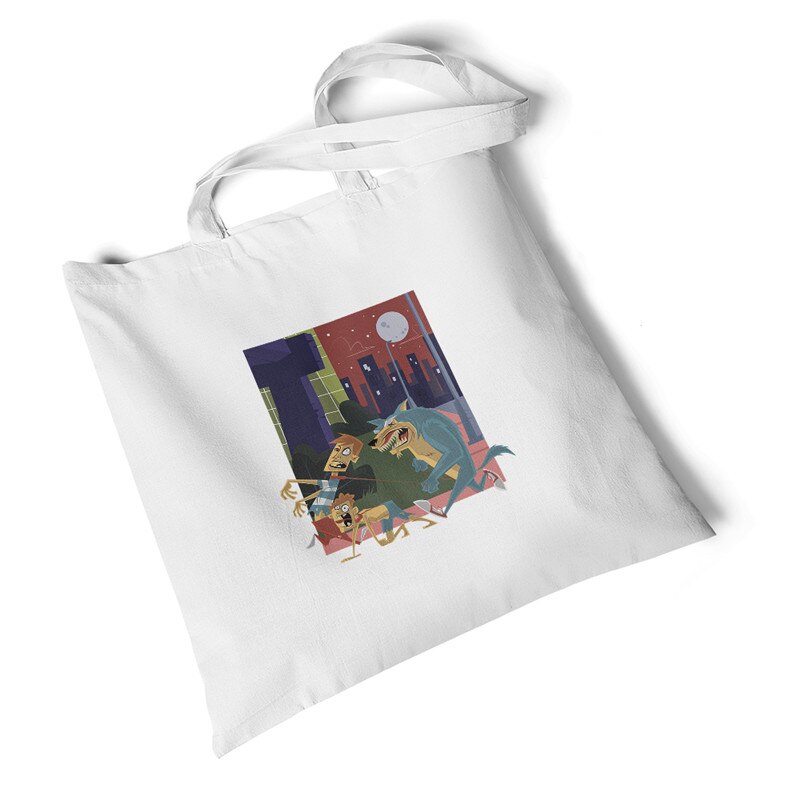 Milieuvriendelijke boodschappentassen dames dierenprint canvas tas strand grote casual handtassen originele studenten schoudertassen: Wolfman wandelen