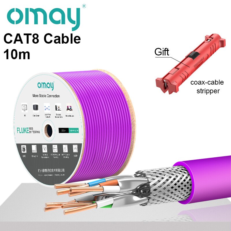 RJ45 CAT8 ABGESCHIRMTES KABEL 40Gbps 2000MHz S/FTP 22AWG 4PR SAUERSTOFF-FREIES KUPFER LSZH ANSI/TIA 568C.2-1 &amp; ISO/IEC TR 11801 OMAY: CAT8 CABLE (P)  10m