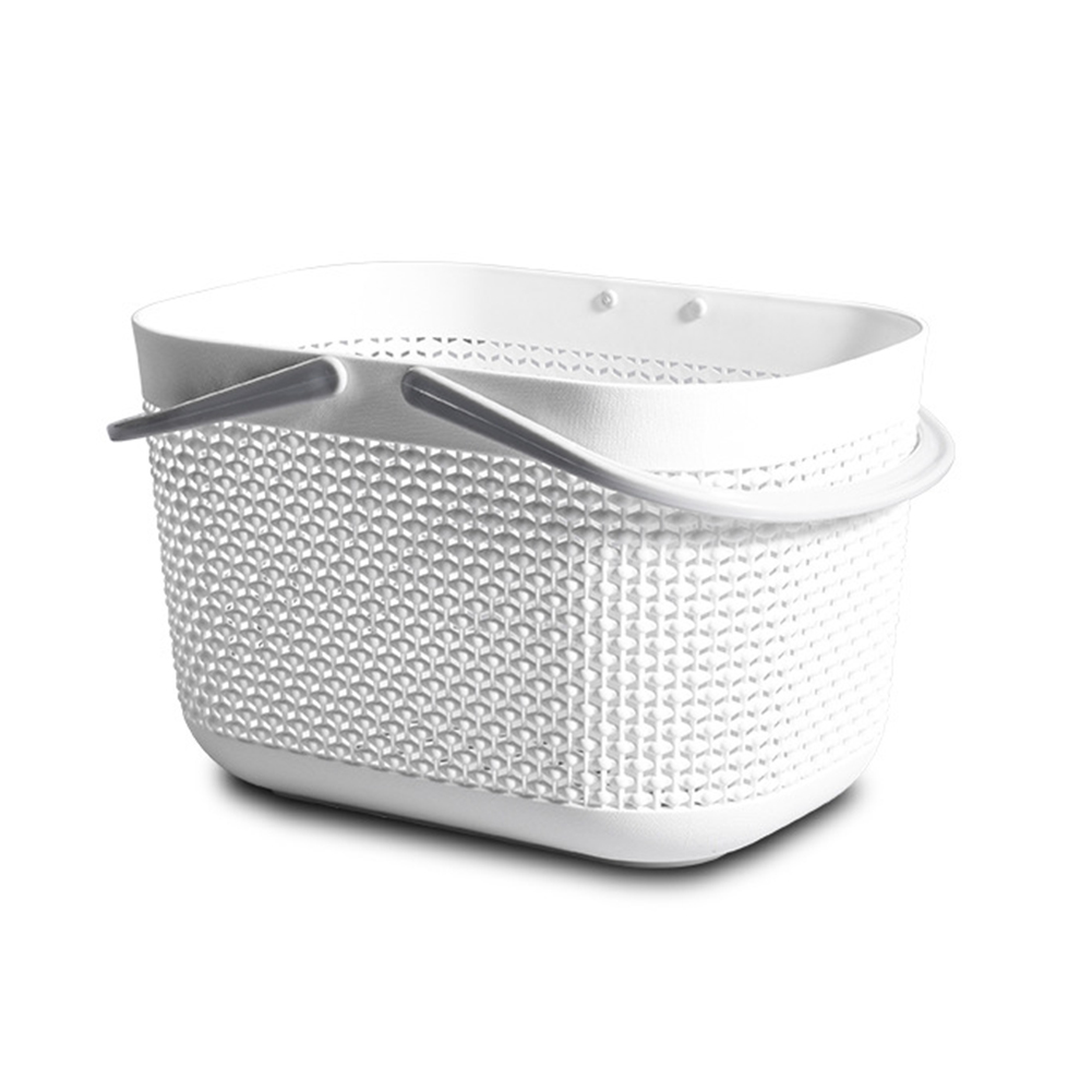 Rattan Plastic Hand Basket Bath Room Storage Baskets with Handle Household Storage Tools Large Capacity: White