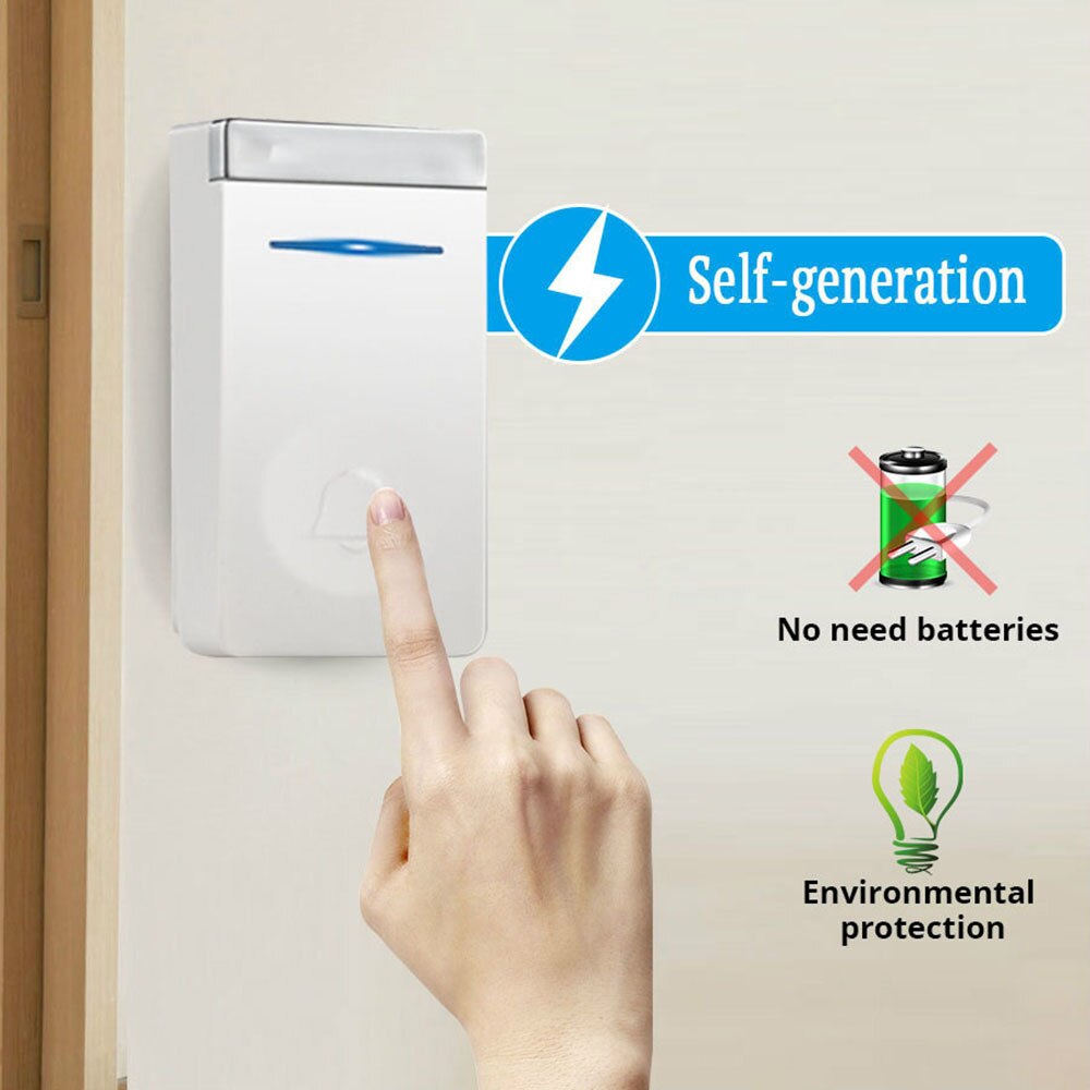 Self generation Wireless Doorbell, Waterproof Door Chime Kit Operating Over , 45 Melodies, CD Sound doorbell