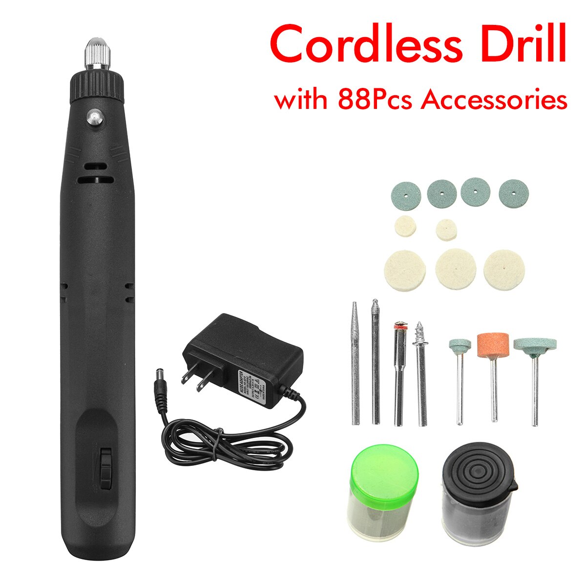 198/226/276Pcs Cordless Electric Grinder Drill Variable Speed Rechargeable Mini Grinding Machine Engraver Pen 15000 r/min: Drill with 88