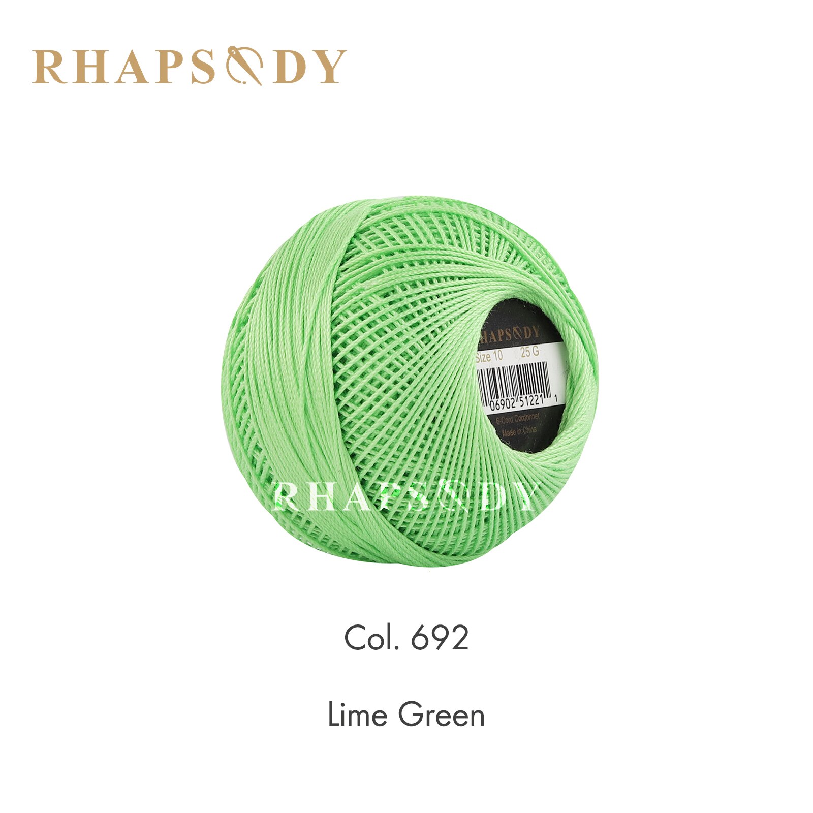 Rhapsodie Häkelgarn, verschiedene Farben, Größe 10, betroffen, 100 % reine ägyptische Baumwolle, mehrfarbig, 10 bunte Farben, 122 Meter: Licht Grün