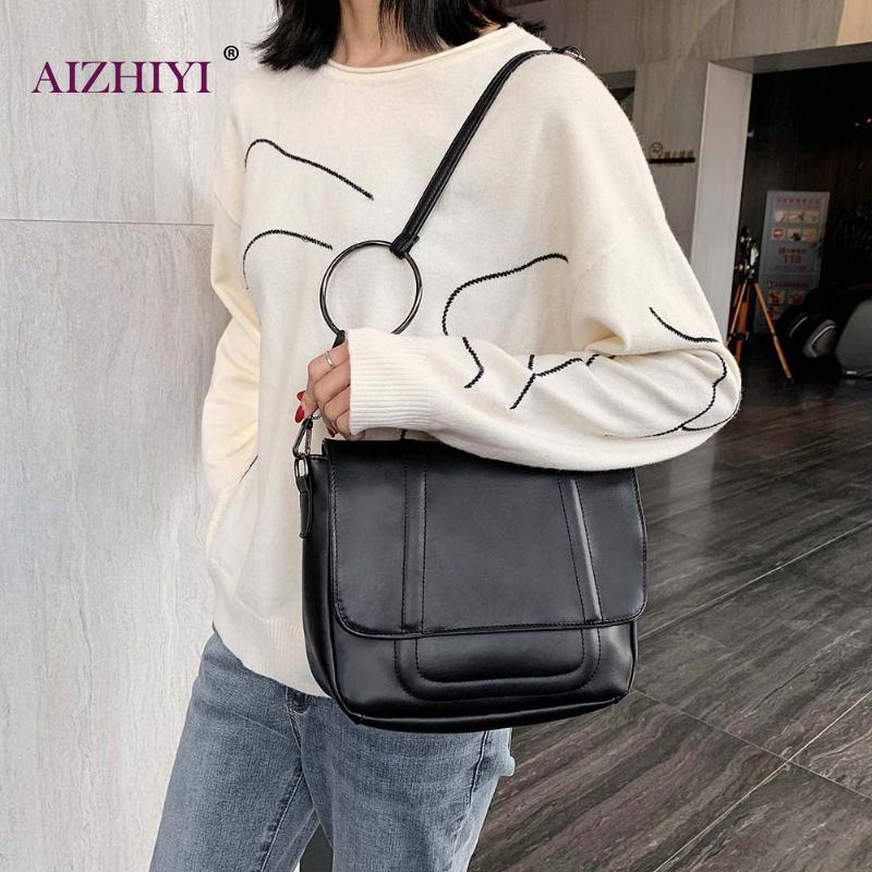 Kvinder retro pu læder skuldertaske kvindelig afslappet ensfarvet flap crossbody håndtaske simple store messenger telefontasker