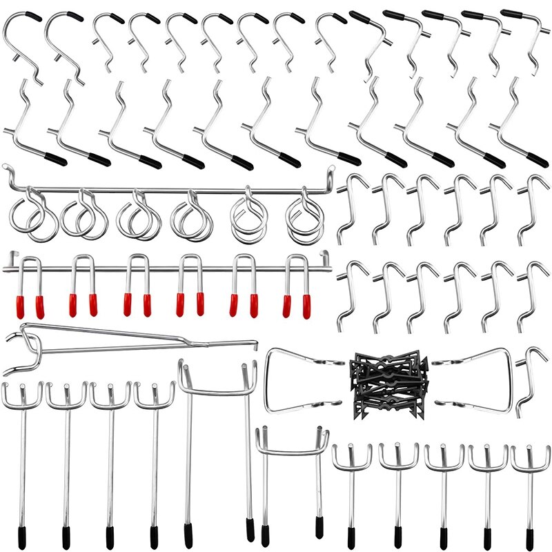 Pegboard Haken Assortiment, 54Pcs Pegboard Haak Organisator Accessoires Set Met 20 Stuks Peg Sloten