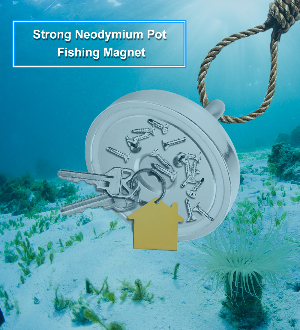 Fishing Magnet Deep Sea Salvage Strong Magnet Pot Magnetic Hook Permanent Neodymium NdFeB Magnetic Fishing Tool with Rope