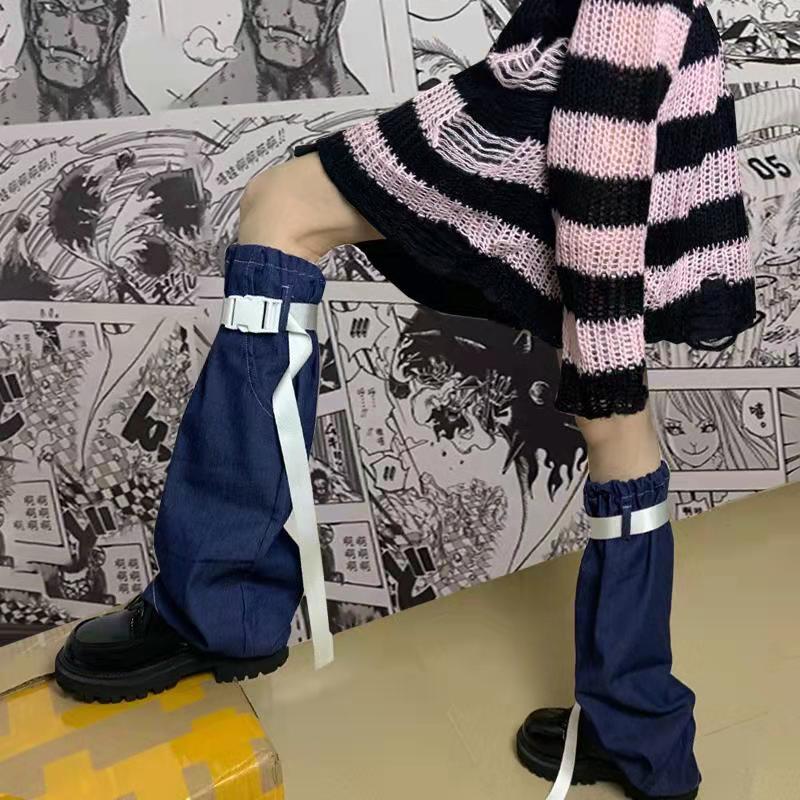 Jambière en Denim pour femmes, Punk, Hipster Cool, Rock Lady, gothique, Jk, poche réglable, ceinture en plastique, Hip-hop bleu, 2022