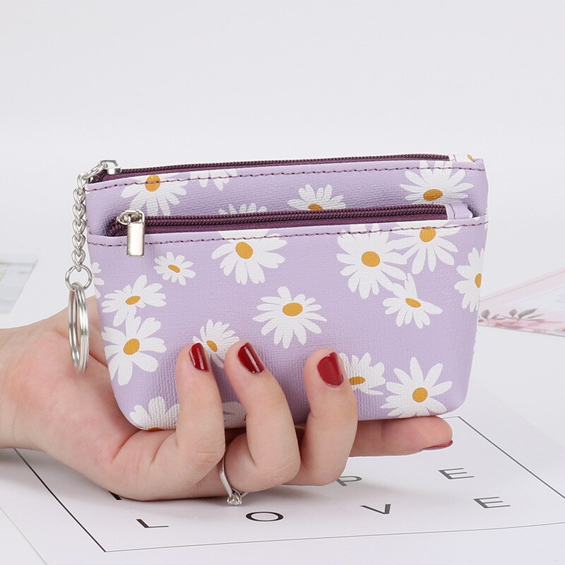 Piccolo portamonete Daisy stile fresco donne ragazze conveniente portachiavi squisito Mini sacchetto di alta qualità bella cerniera portamonete: Viola