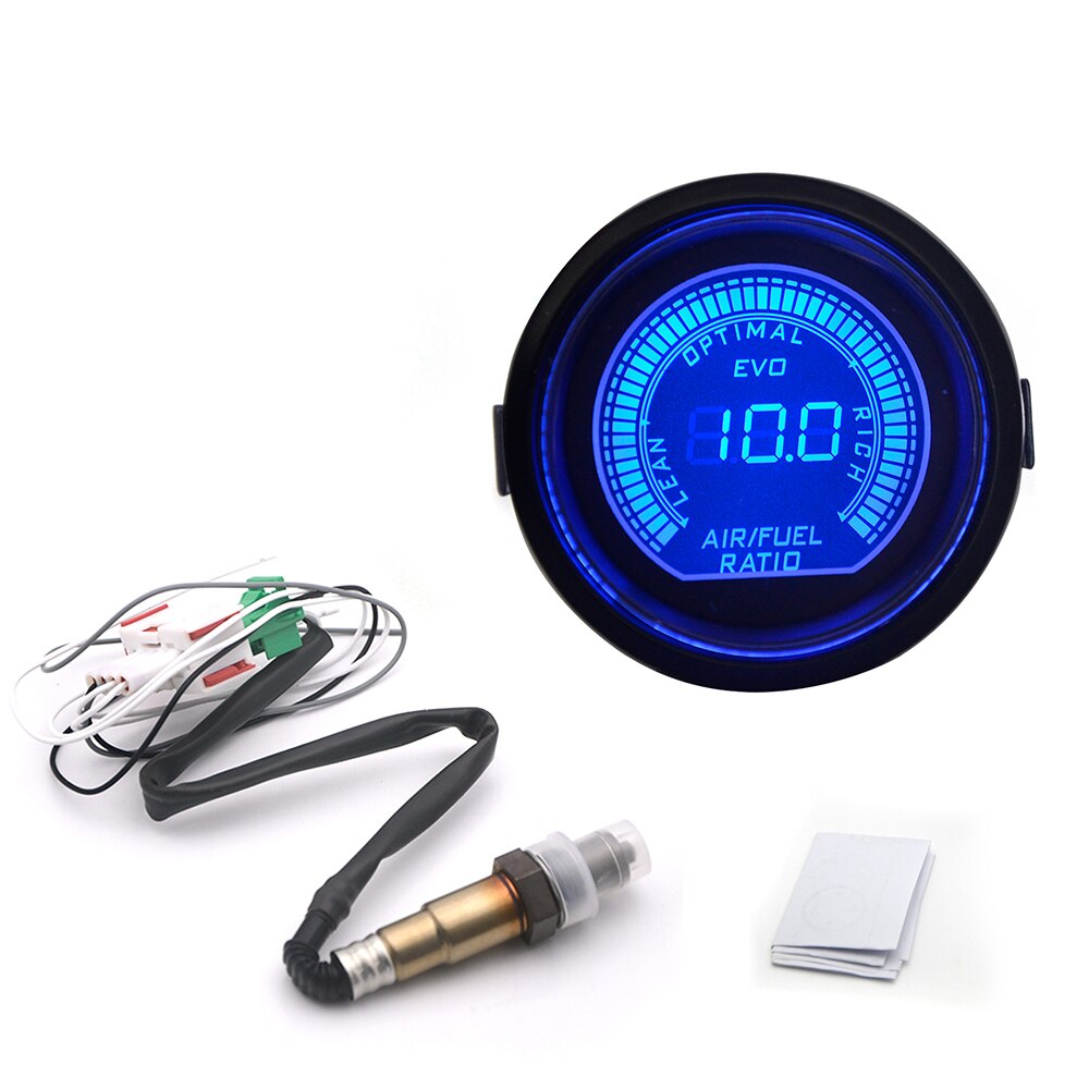 Indicador Digital de relación aire-combustible de 2 "y 52mm, Led Dual rojo y azul con Sensor de oxígeno de banda estrecha, indicador de coche apto para coche de 12V, OEM: 0258006028: With Oxygen Sensor