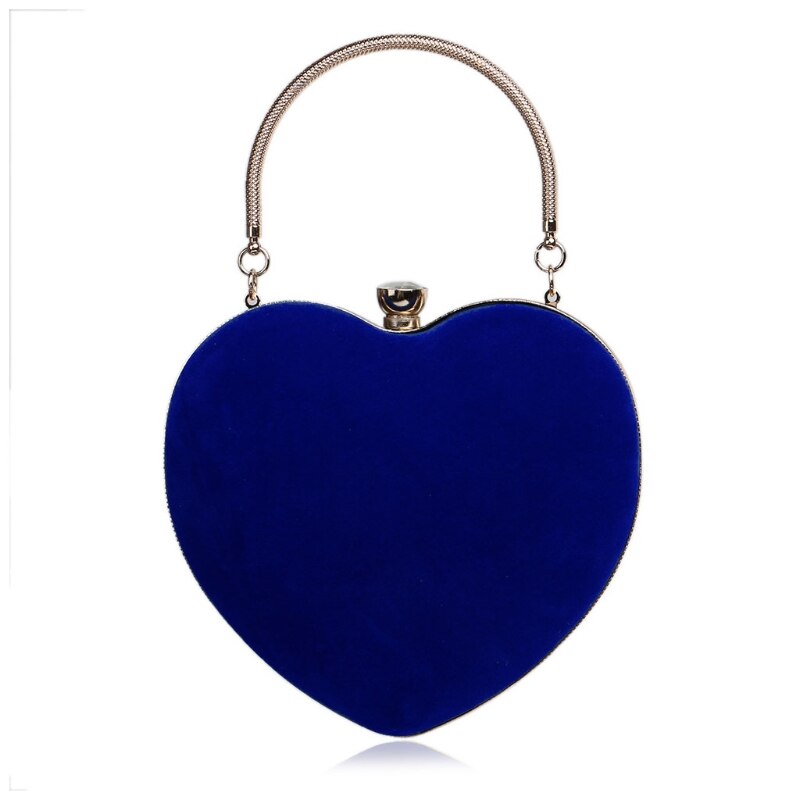 Pochette de soirée pour femmes, sac à main avec strass en forme de cœur: Bleu