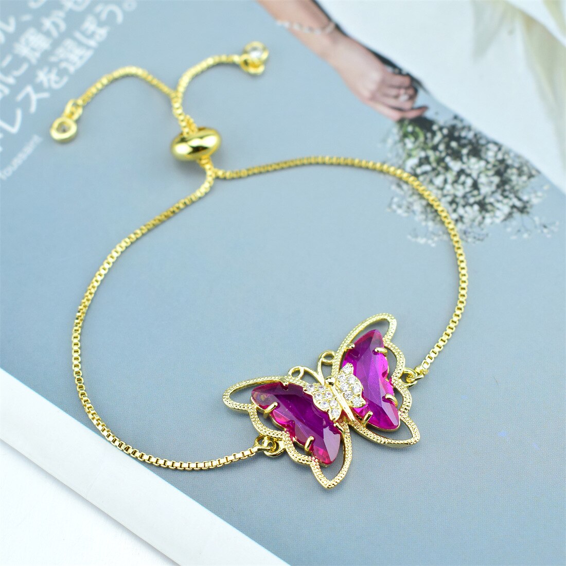 Butterfly Crystal Zircon Bracelet Hollow Butterfly Factory Direct Sales 18 Color Spot Bracelet: 5