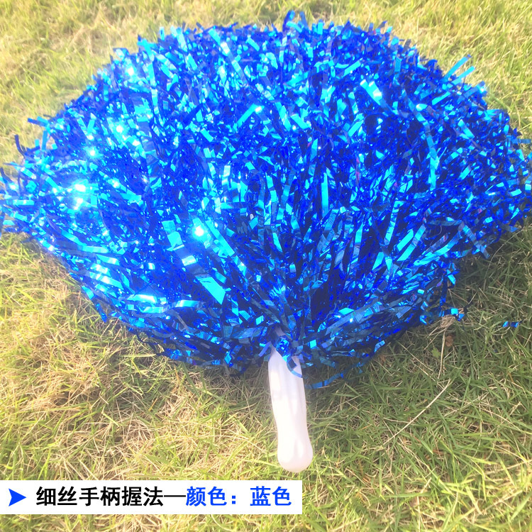 25-30CM Girl Pom Poms Sparkly Filament Hand Flower Cheerleader Holding Pompom Cheerleader Flower Ball Dance Game Cheer Props: blue-handle