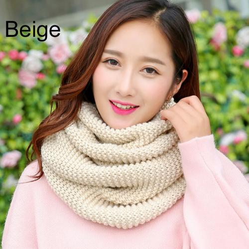 Wollen sjaal breien fiets nekwarmer zachte herfst winter warme dames effen kleur trui halsdoek gebreide sjaal: Beige