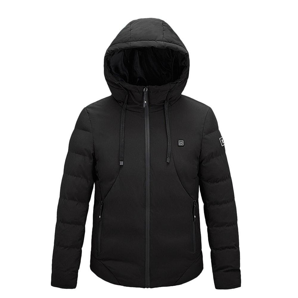 Elektrische Verwarmde Jassen Vest Down Katoen Outdoor Jas Usb Elektrische Verwarming Hooded Winter Thermische Warmer Jassen Winter Outdoor: Black / M